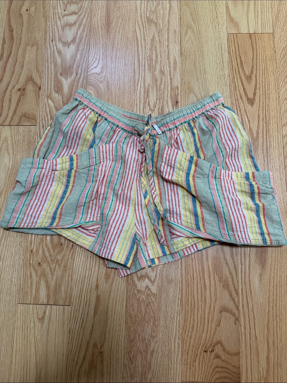 New! Free People Good fortune slouchy striped shorts in tea combo.